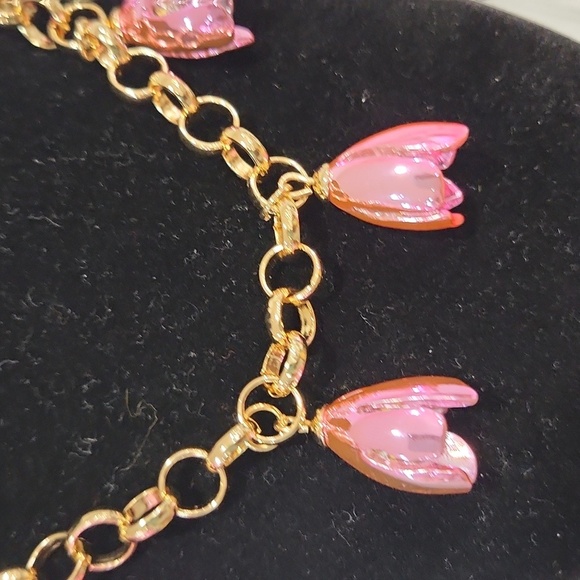 🔹️BETSEY JOHNSON🔹️Pink Garden Glam Tulip Charm Chain 16"  Necklace - Picture 12 of 13